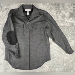 Talbots Shirt Jacket Womens S Herringbone Elbow Patch Button Up Oversized 90s